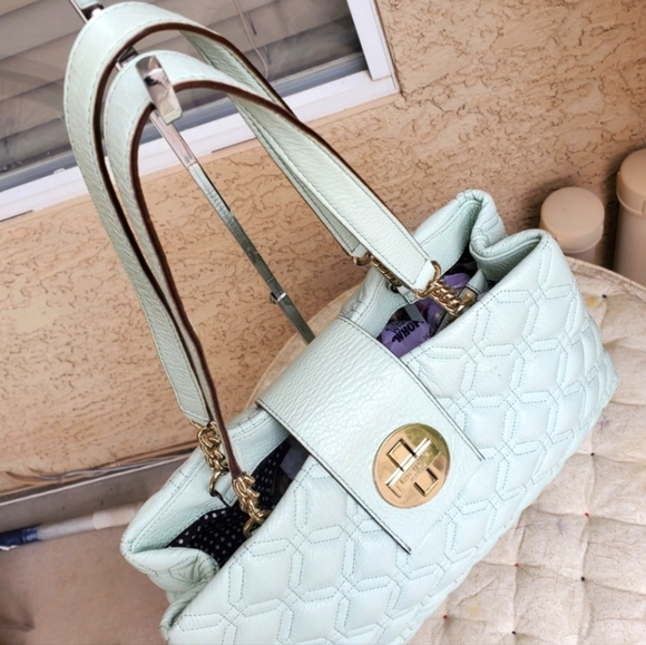 Kate Spade Elena Astor Court Mint Green Quilted Leather Shoulder Tote Bag Large - Picture 11 of 16